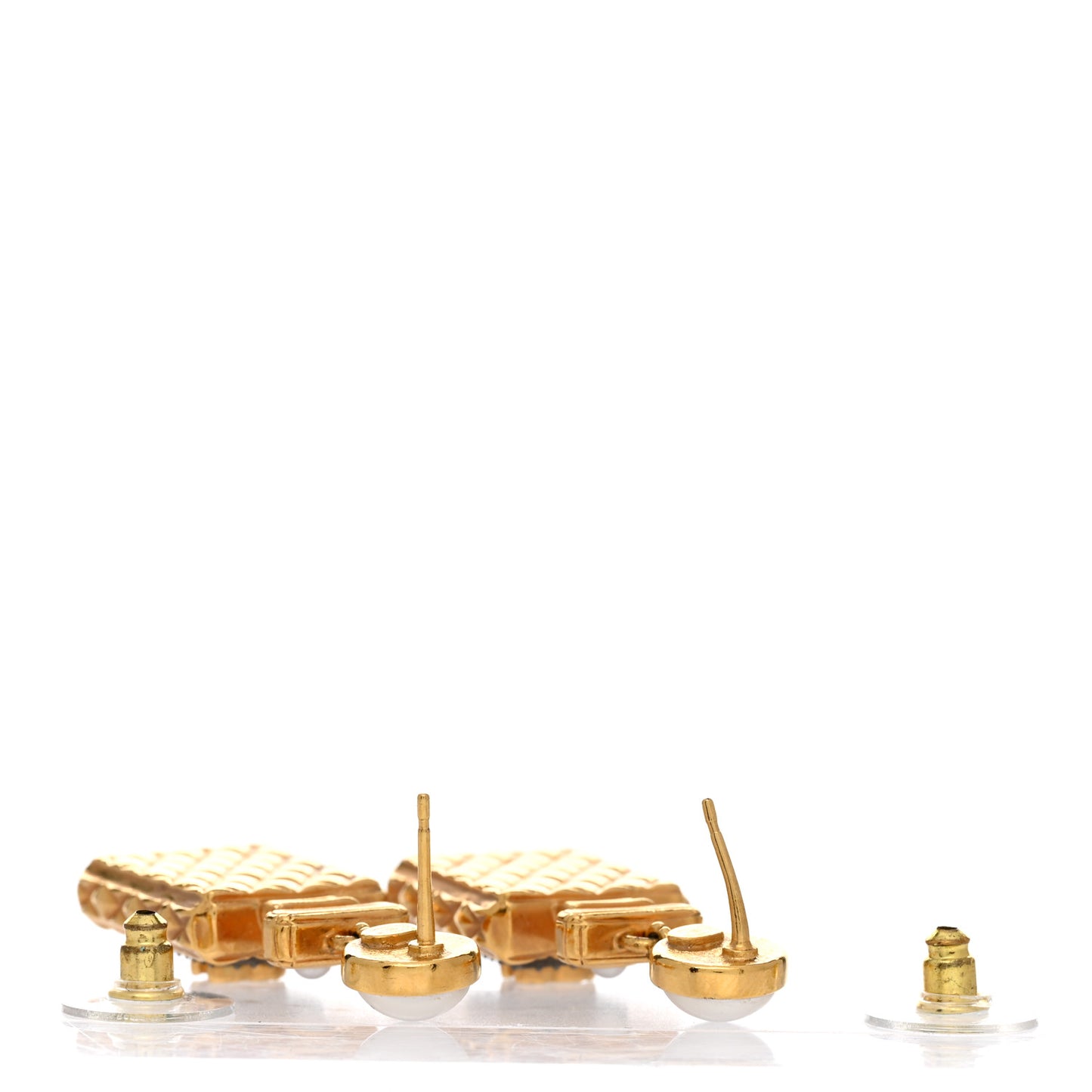 Crystal Pearl CC Perfume Bottle Drop Earrings Gold
