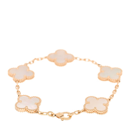 Van Cleef & Arpels 18K Yellow Gold Mother of Pearl 5 Motifs Vintage Alhambra Bracelet 2 of 5