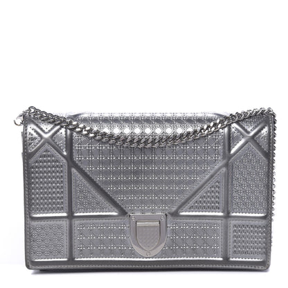 Christian Dior Metallic Patent Micro-Cannage Diorama Wallet on Chain Pouch Silver 1 of 16