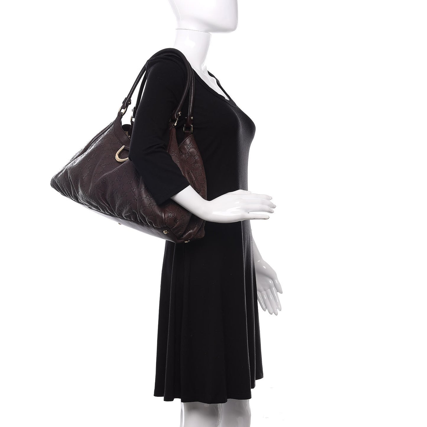 Guccissima Large D Gold Ring Shoulder Bag Chocolate