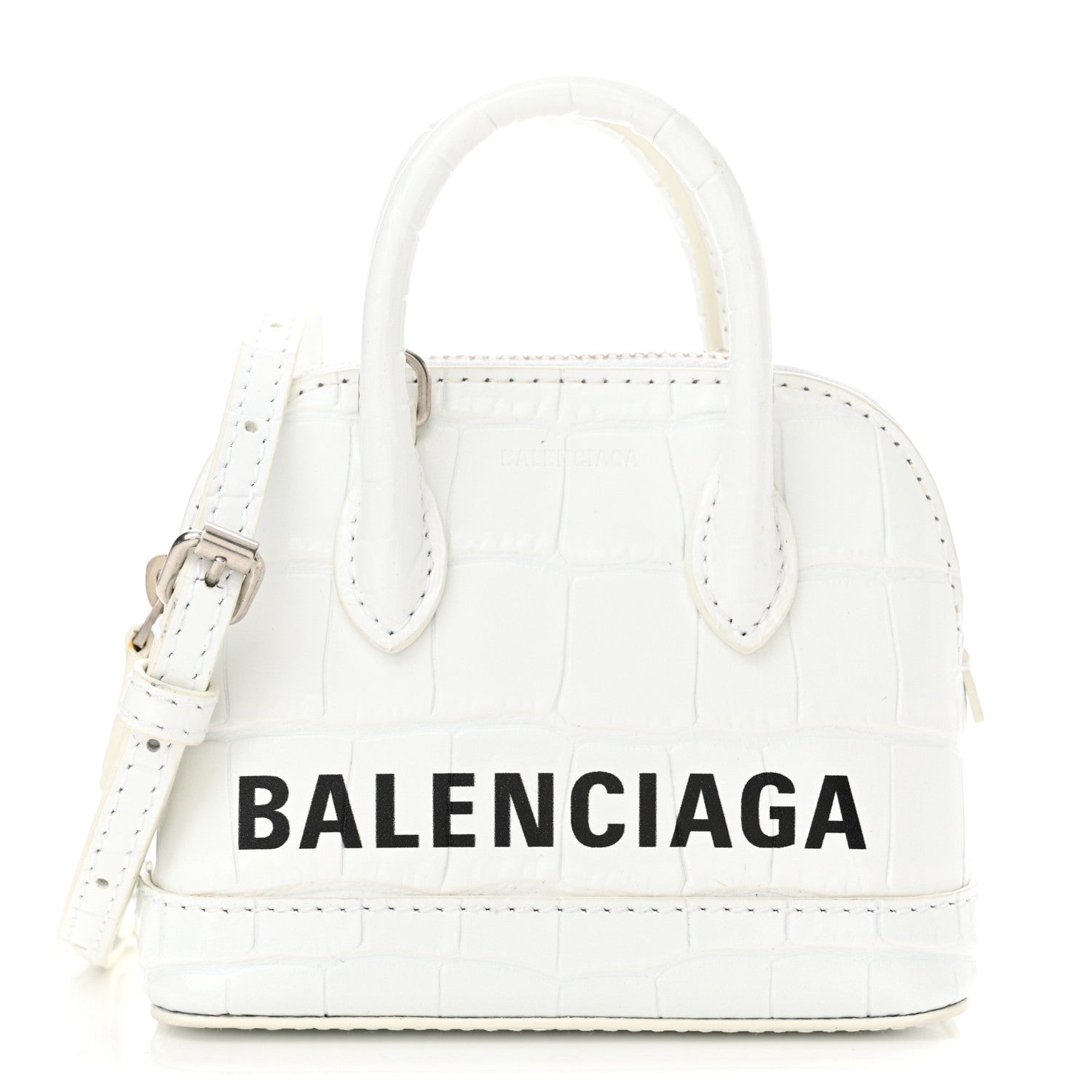 Balenciaga Calfskin Logo Crocodile Embossed Mini Ville Top Handle Bag White Black 1 of 10