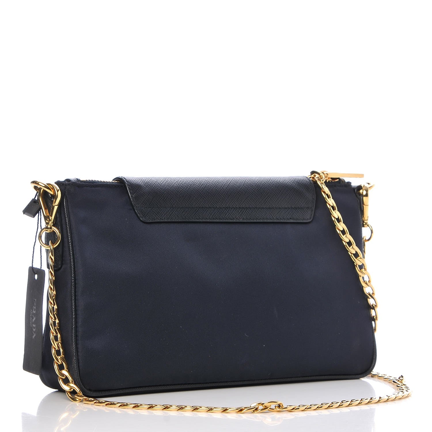 Prada Tessuto Nylon Saffiano Crossbody Bag Black Blue 3 of 8