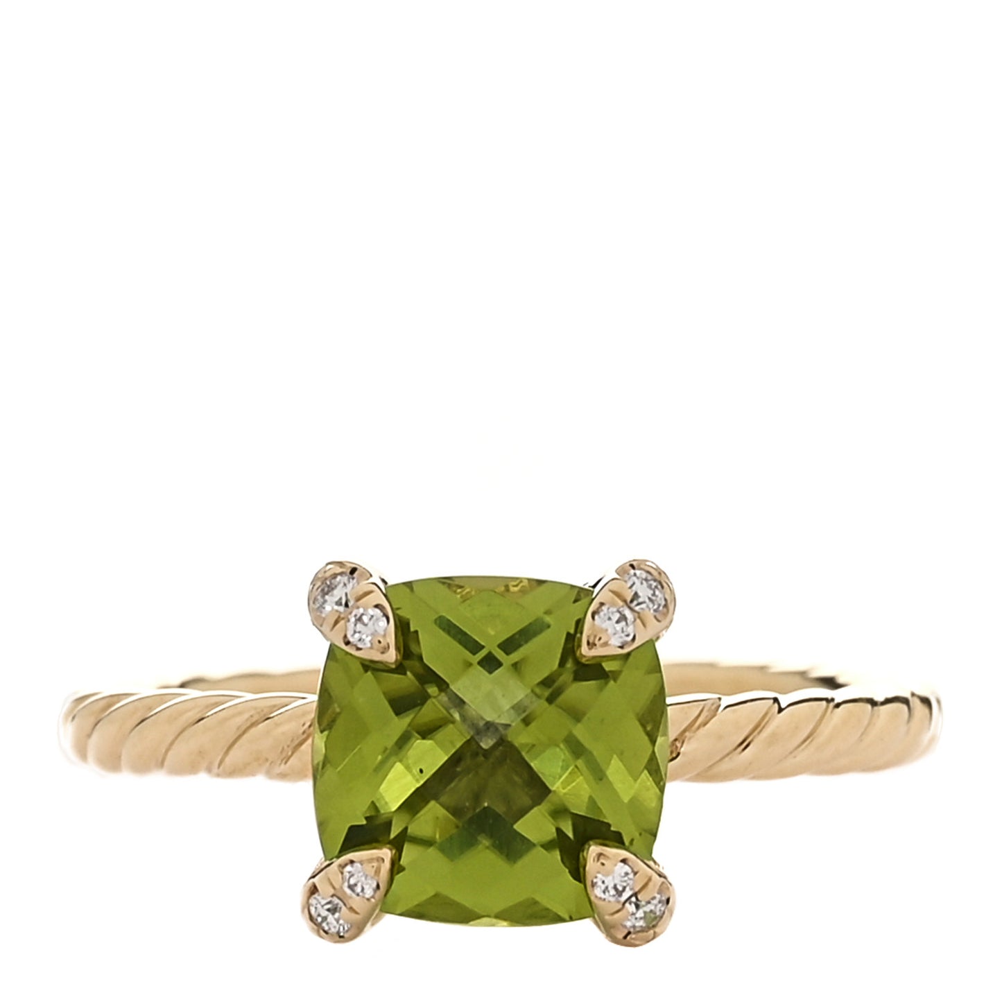 18K Yellow Gold Diamond Peridot 7mm Chatelaine Ring 46 3.75