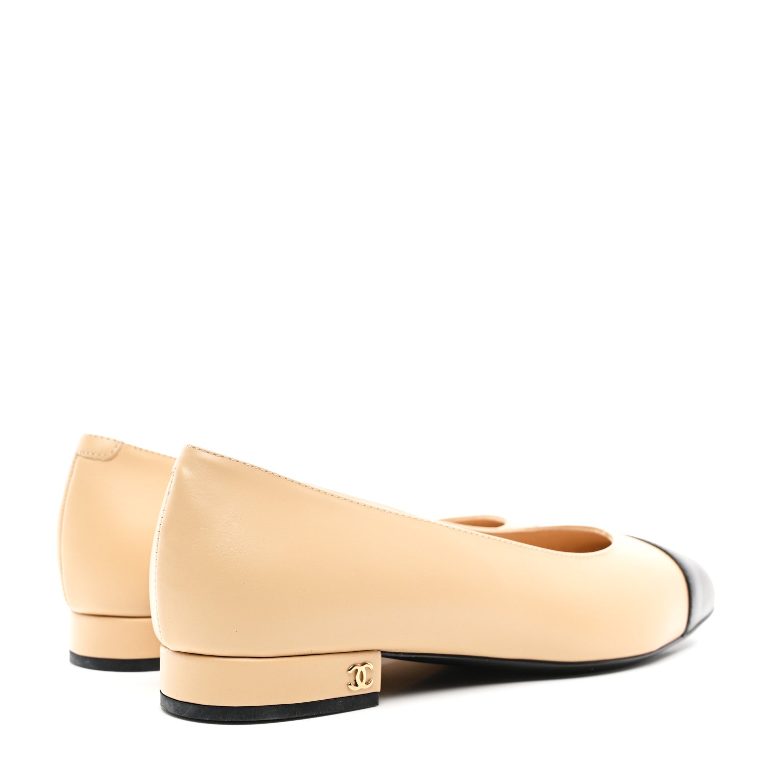 Chanel Lambskin Cap Toe CC Uniform Ballerina Flats 38.5 Beige Black 4 of 9