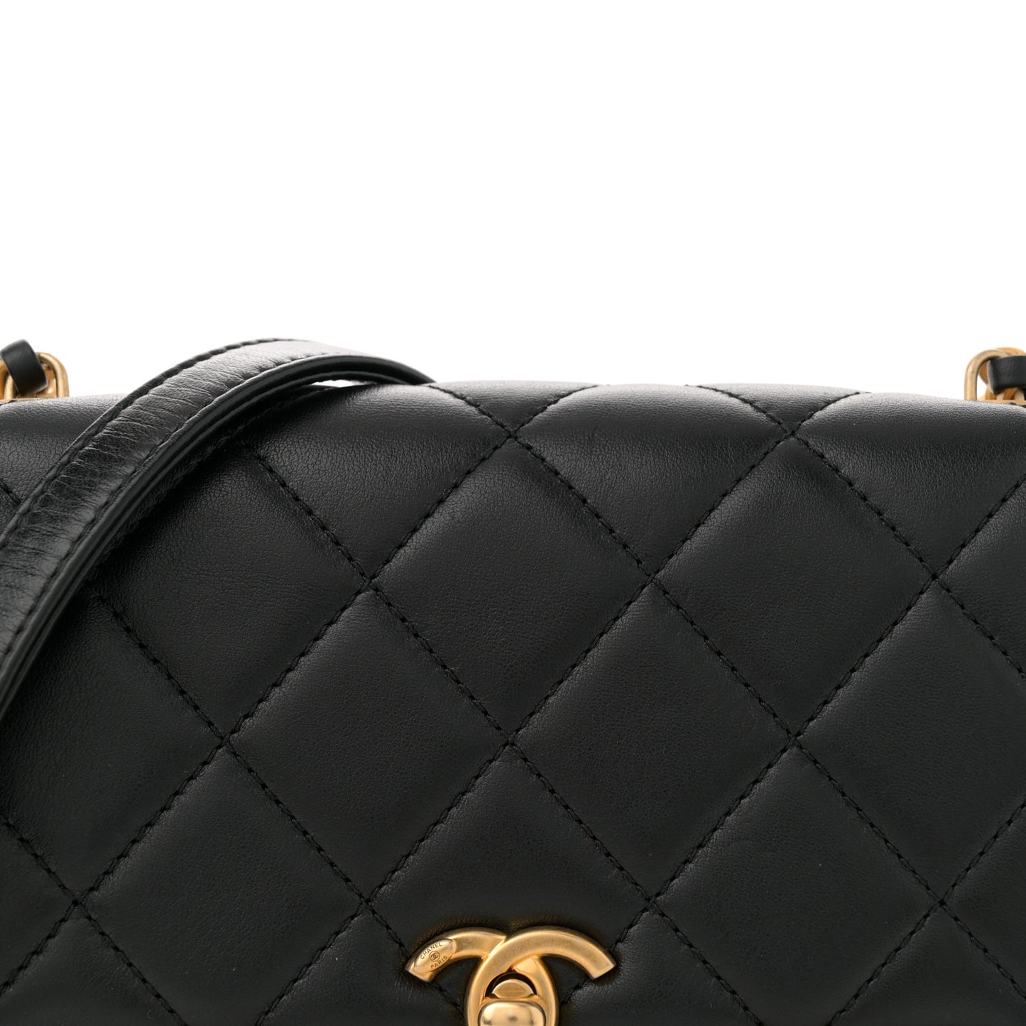 Lambskin Enamel Strass Quilted Mini Paris Monaco Flap Black