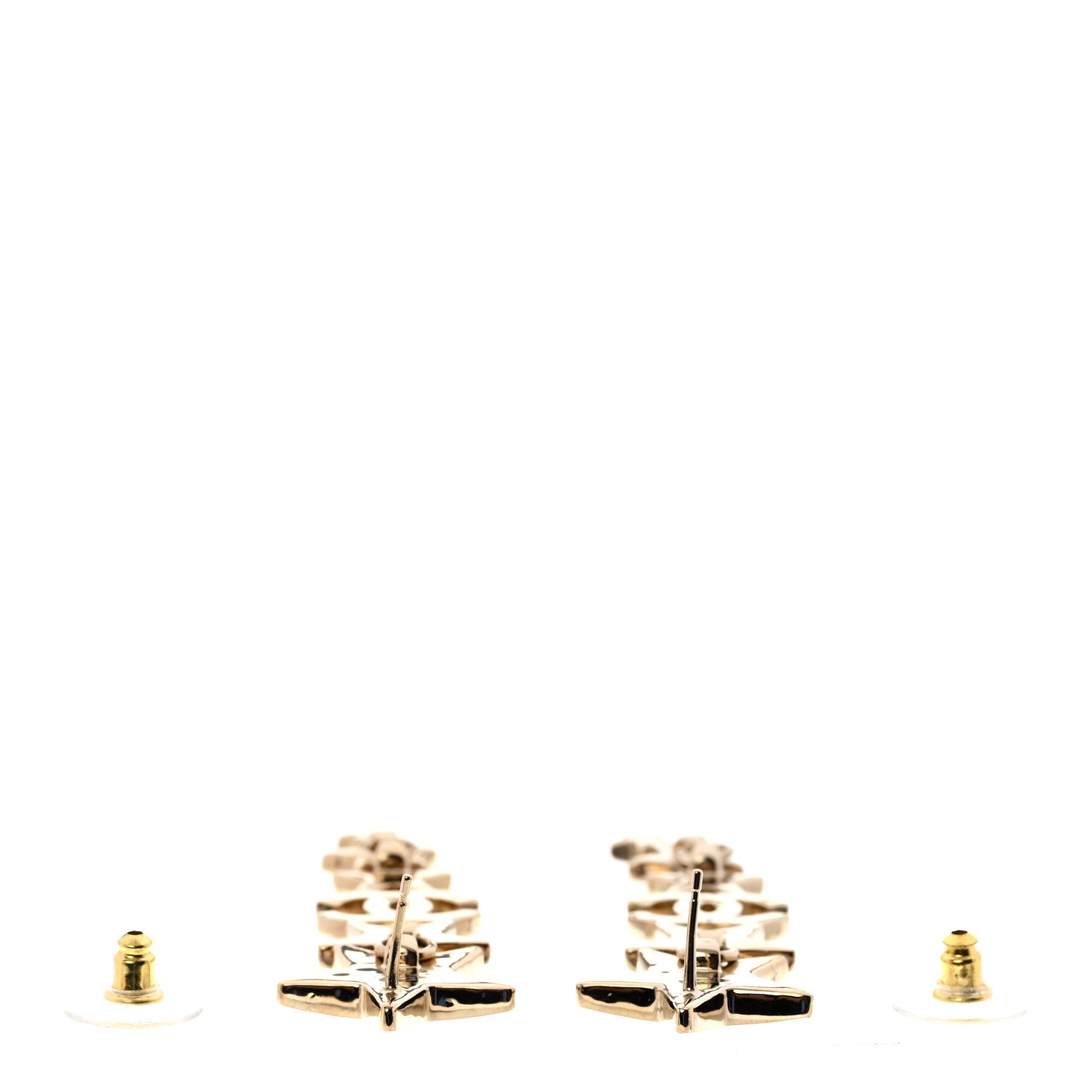 Chanel Crystal CC Star Long Drop Earrings Gold 3 of 5