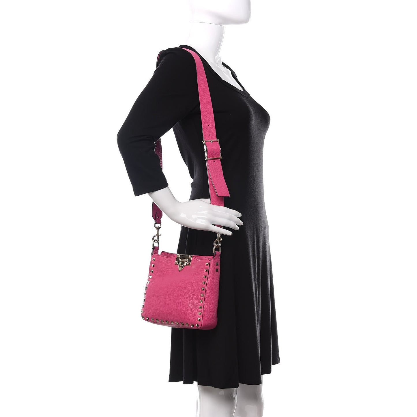 Pebbled Calfskin Mini Rockstud Flip-Lock Messenger Bag Pink Orchid