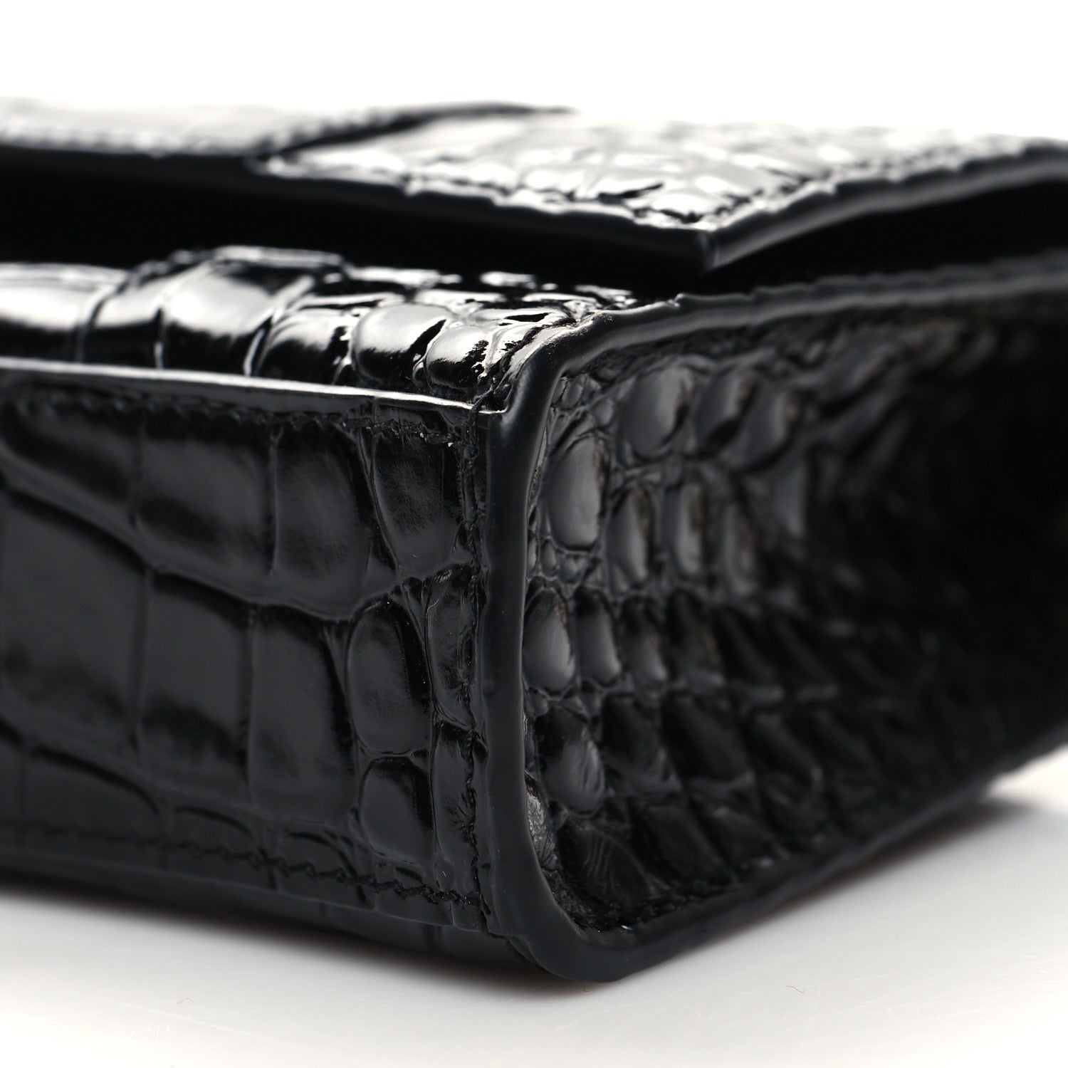 Balenciaga Shiny Calfskin Crocodile Embossed Hourglass Chain Bag Black 9 of 9