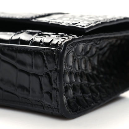 Balenciaga Shiny Calfskin Crocodile Embossed Hourglass Chain Bag Black 9 of 9