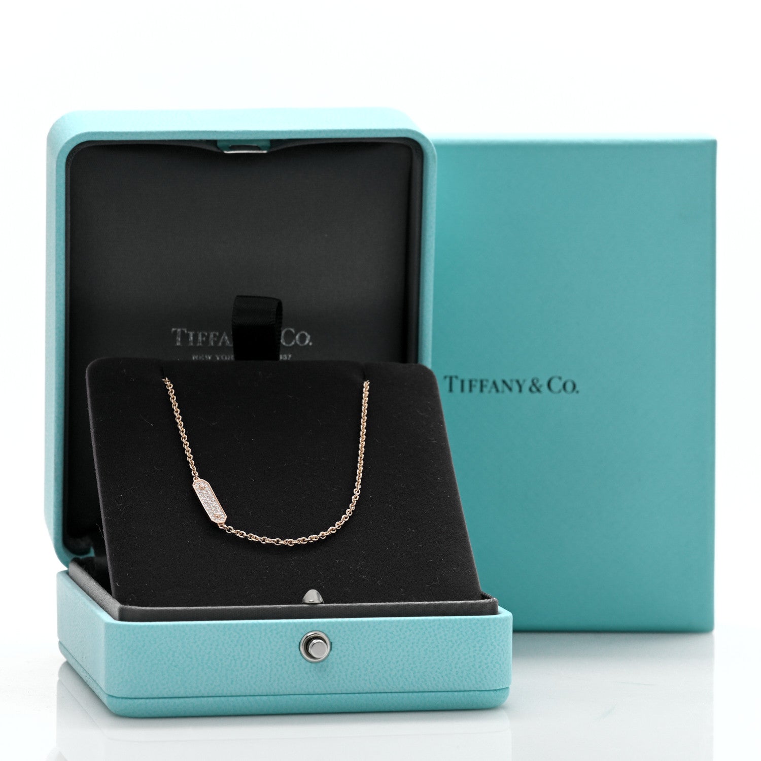 Tiffany 18K Rose Gold Diamond Tag Chain Necklace 5 of 5