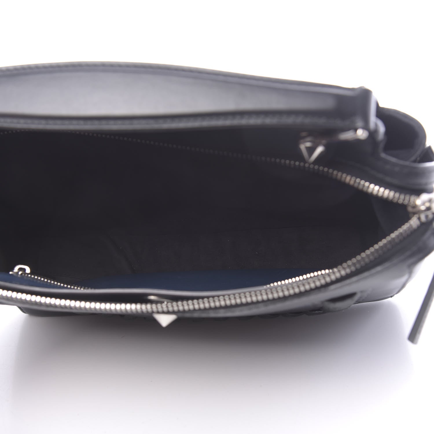 Fendi Vitello Baltico Dolce Shiny Nappa Lace Up DotCom Satchel Black Blue 5 of 11
