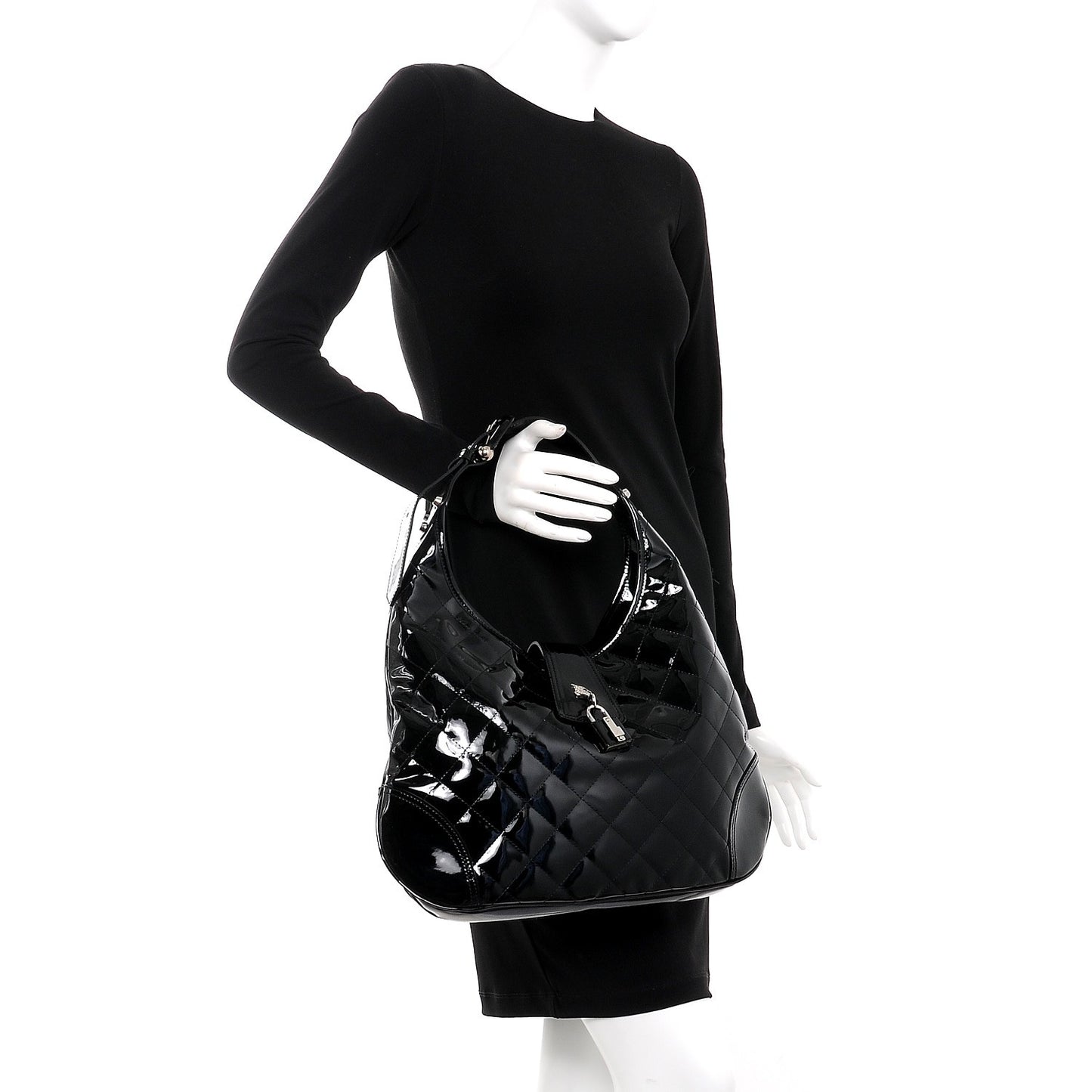 Patent Quilted Brook Hobo Black