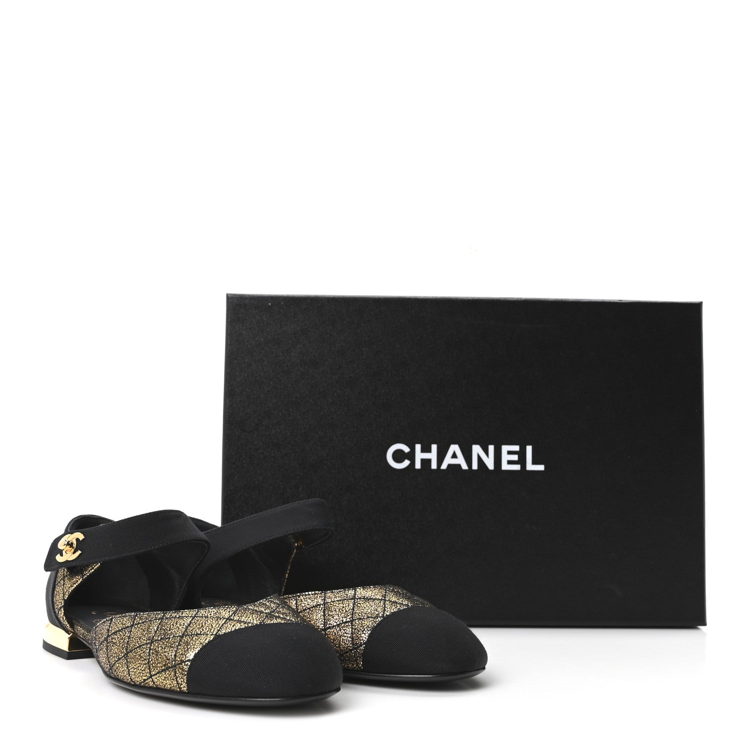 Chanel Laminated Suede Kidskin Grosgrain Quilted Cap Toe Ballerina Flats 36.5 Gold Black 20 of 20
