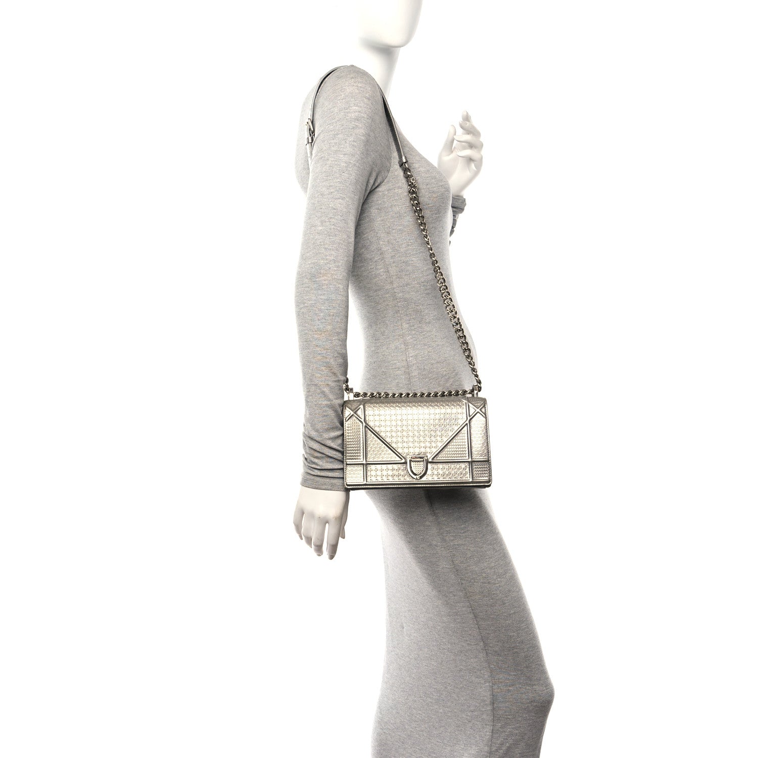 Christian Dior Metallic Patent Micro-Cannage Small Diorama Flap Bag Silver 2 of 10