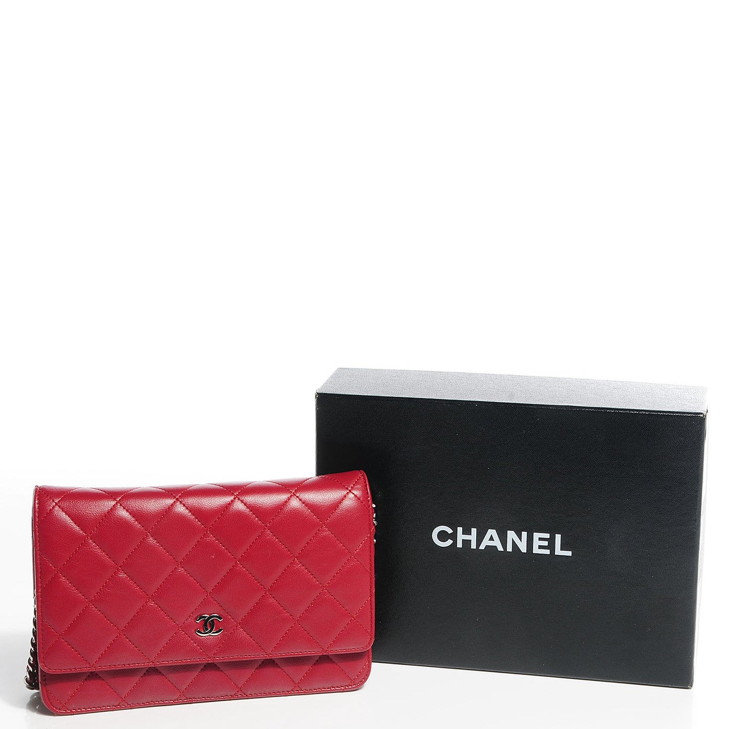 Lambskin Quilted Wallet On Chain WOC Red