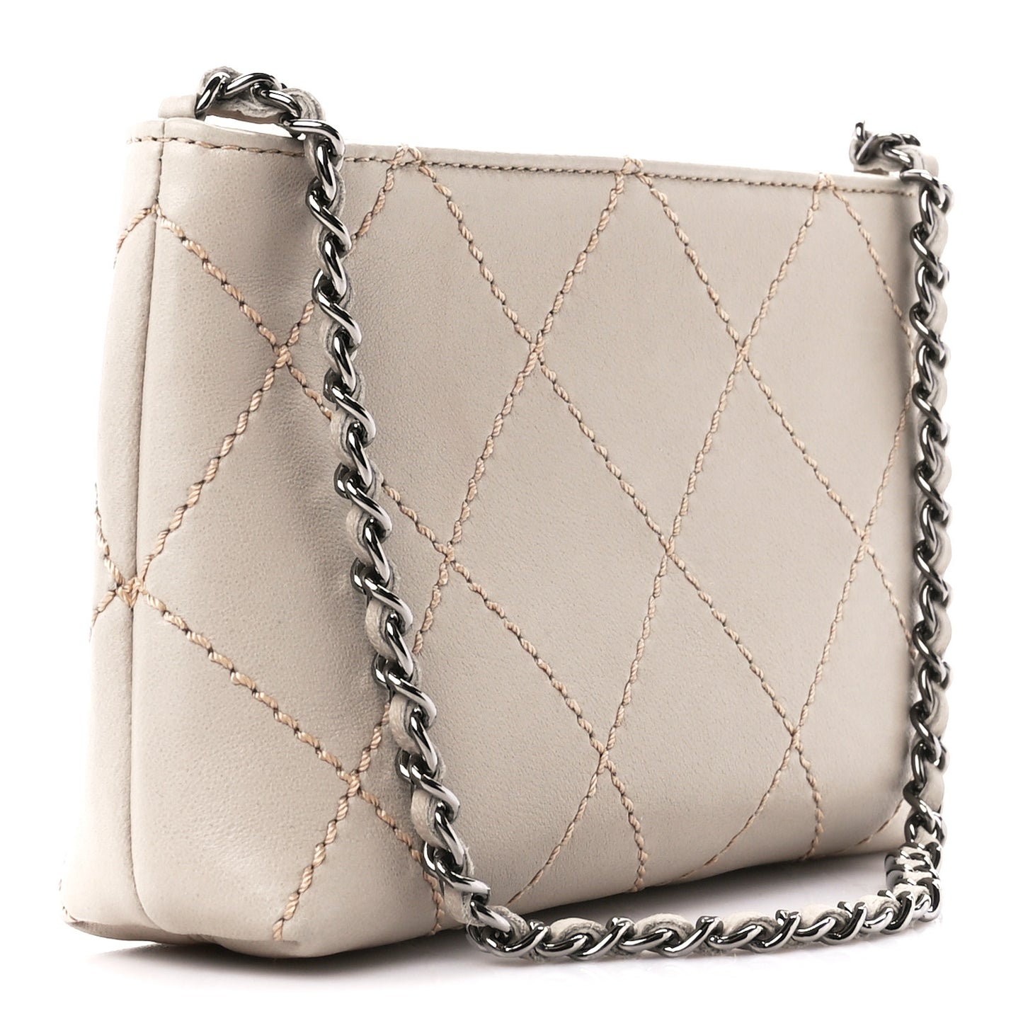 Lambskin Surpique Stitch Pochette Beige
