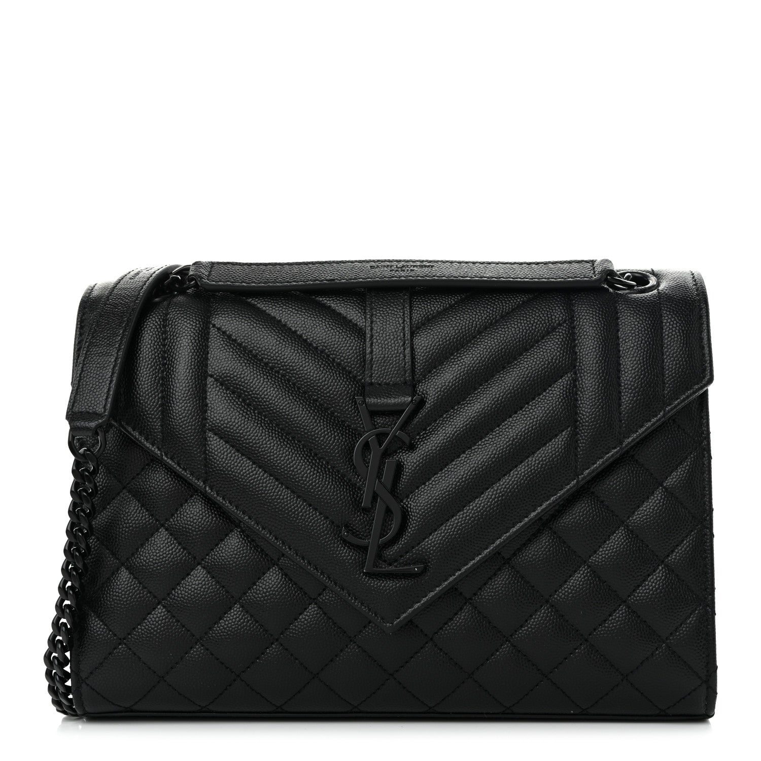 Saint Laurent Grain De Poudre Textured Mixed Matelasse Triquilt Medium Monogram Monochrome Satchel Black 1 of 10