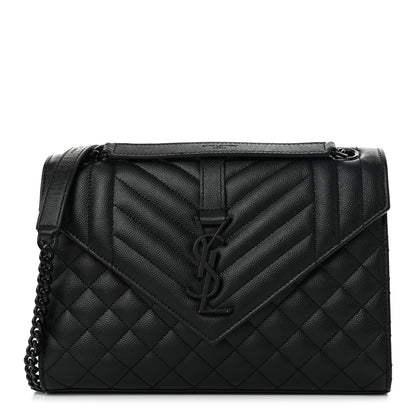 Saint Laurent Grain De Poudre Textured Mixed Matelasse Triquilt Medium Monogram Monochrome Satchel Black 1 of 10