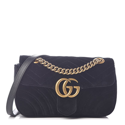 Gucci Velvet Matelasse Mini GG Marmont Shoulder Bag Black 1 of 10