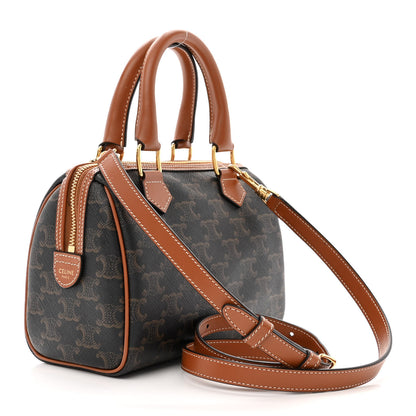 Celine Triomphe Canvas Calfskin Small Boston Bag Tan 3 of 12