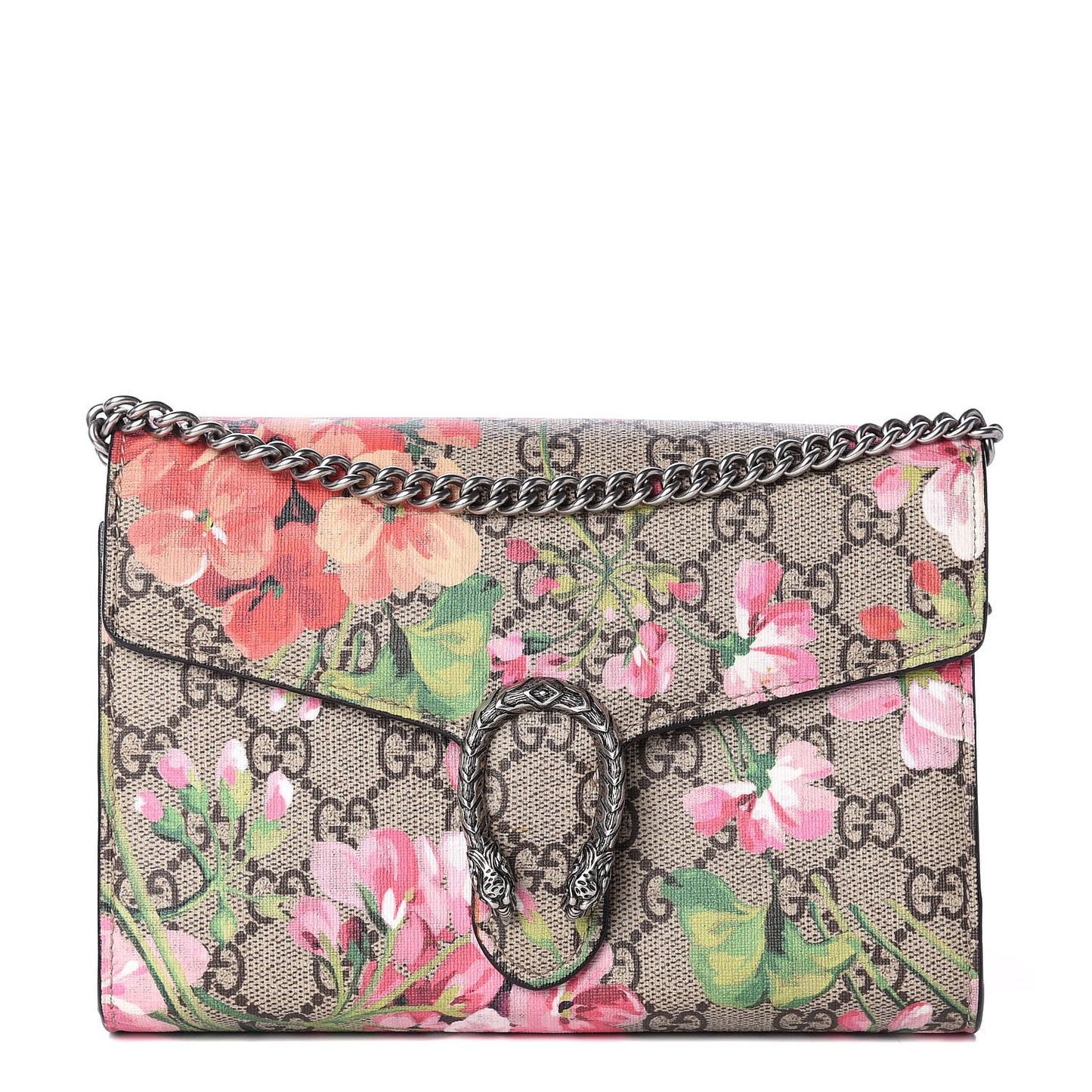 GG Supreme Monogram Blooms Mini Dionysus Chain Wallet Beige Multicolor Dry Rose