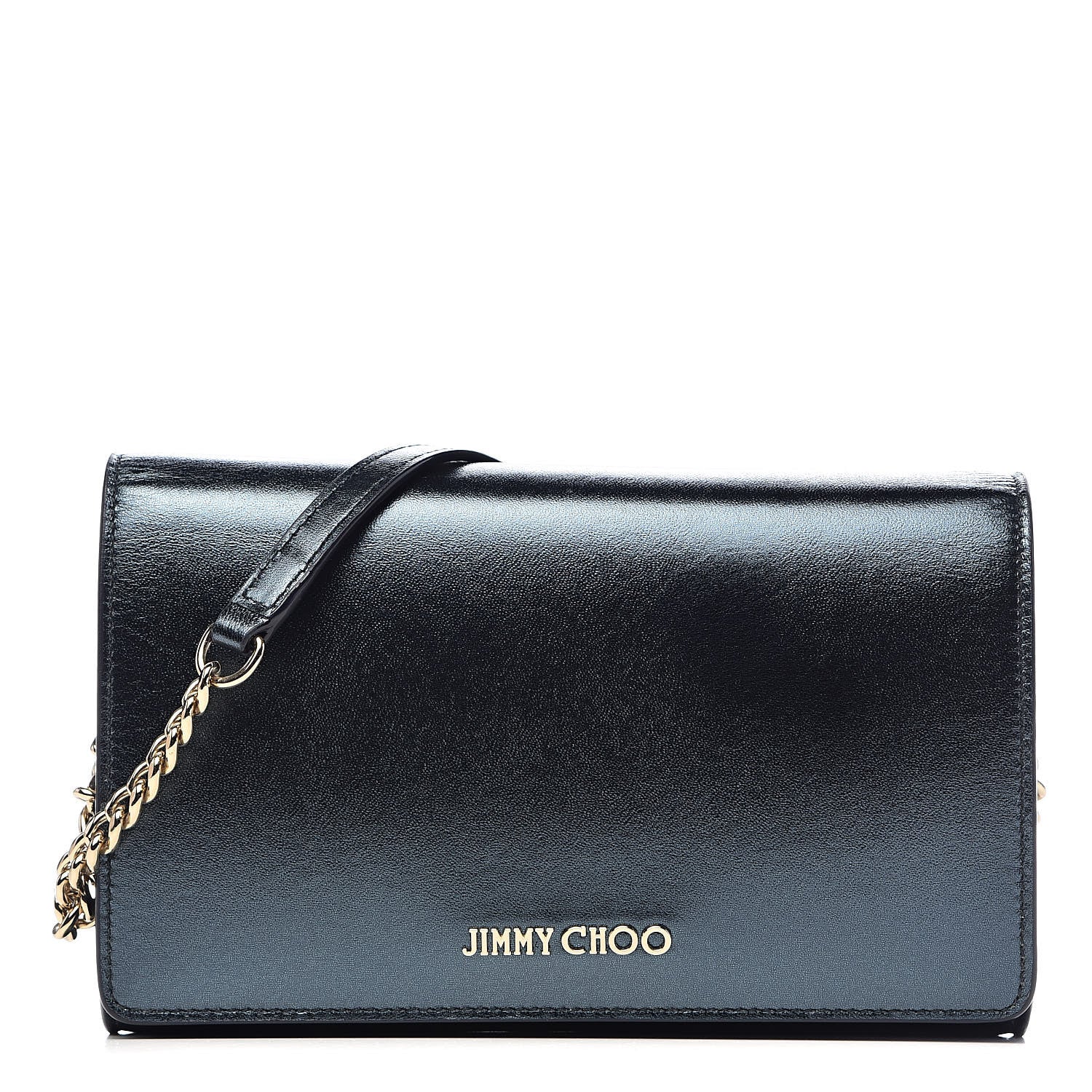 Jimmy Choo Metallic Calfskin Chain Wallet Blue 1 of 13