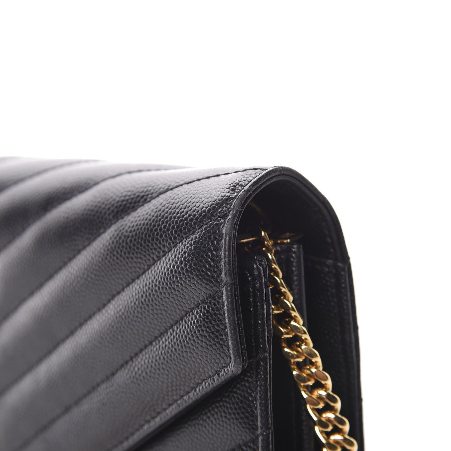 Grain De Poudre Matelasse Chevron Monogram Chain Wallet Black