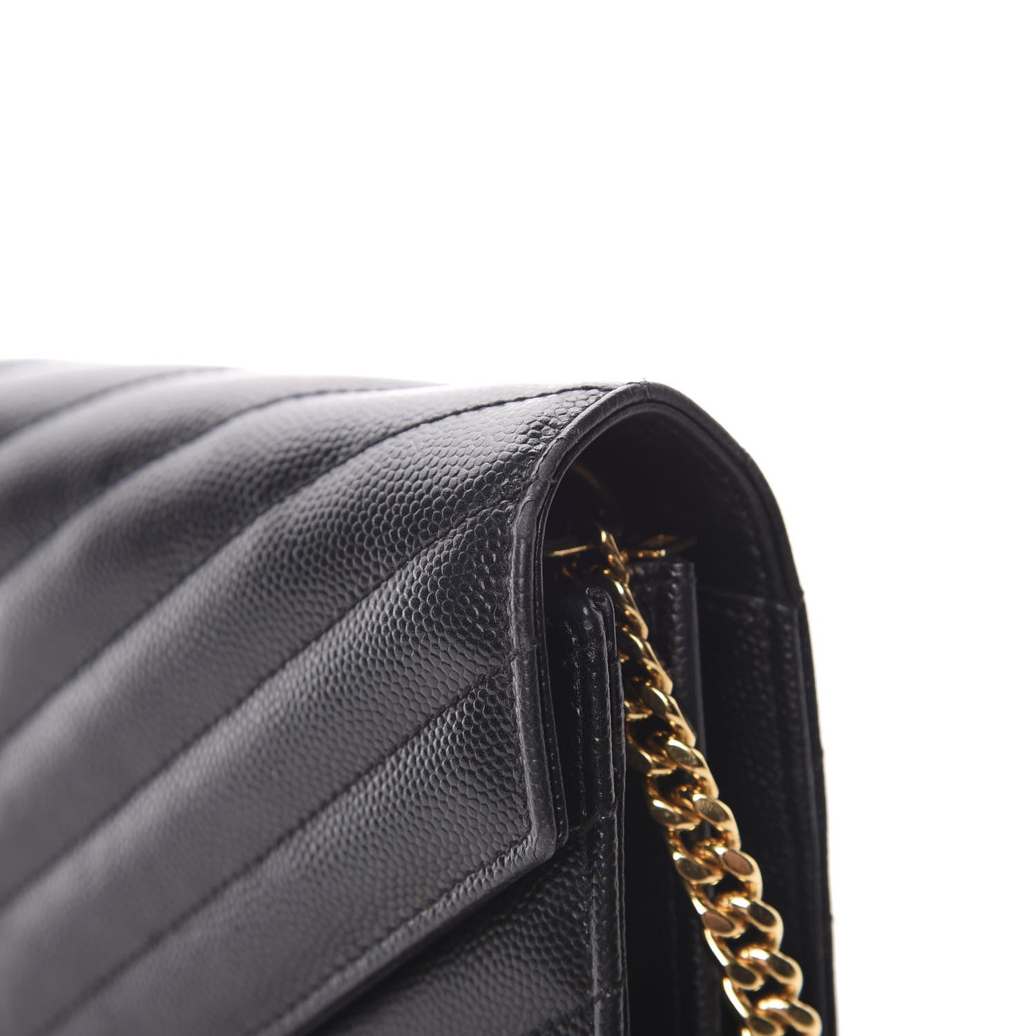 Saint Laurent Grain De Poudre Matelasse Chevron Monogram Chain Wallet Black 16 of 17