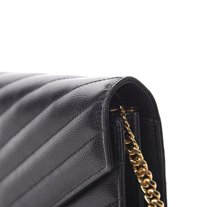 Saint Laurent Grain De Poudre Matelasse Chevron Monogram Chain Wallet Black 16 of 17
