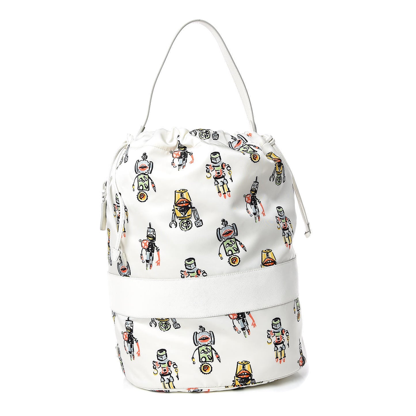Tessuto Nylon Saffiano Robot Bucket Tote Bianco