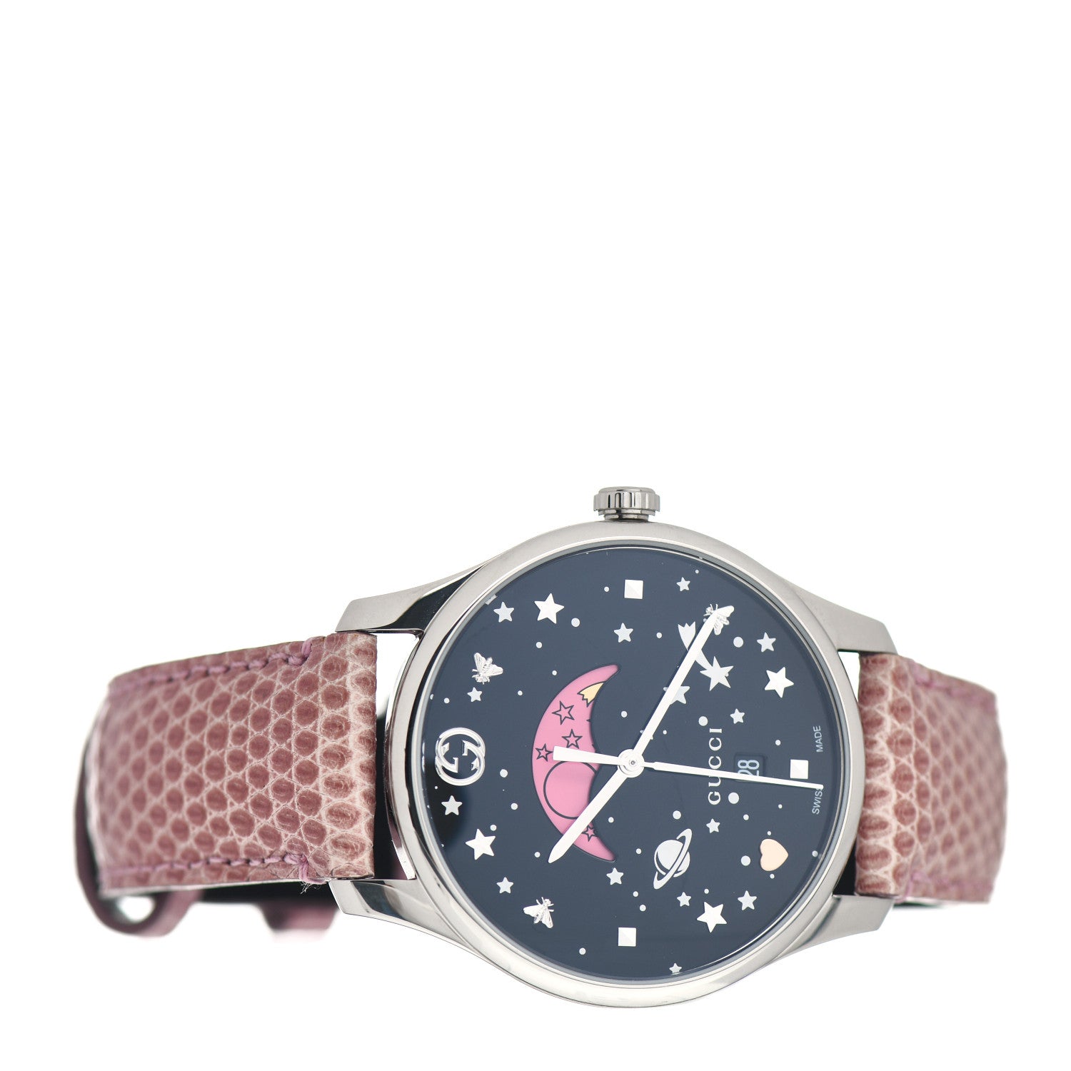 Gucci Stainless Steel Lizard 38mm G-Timeless Moonphase Star Planet Quartz Watch Black 2 of 5