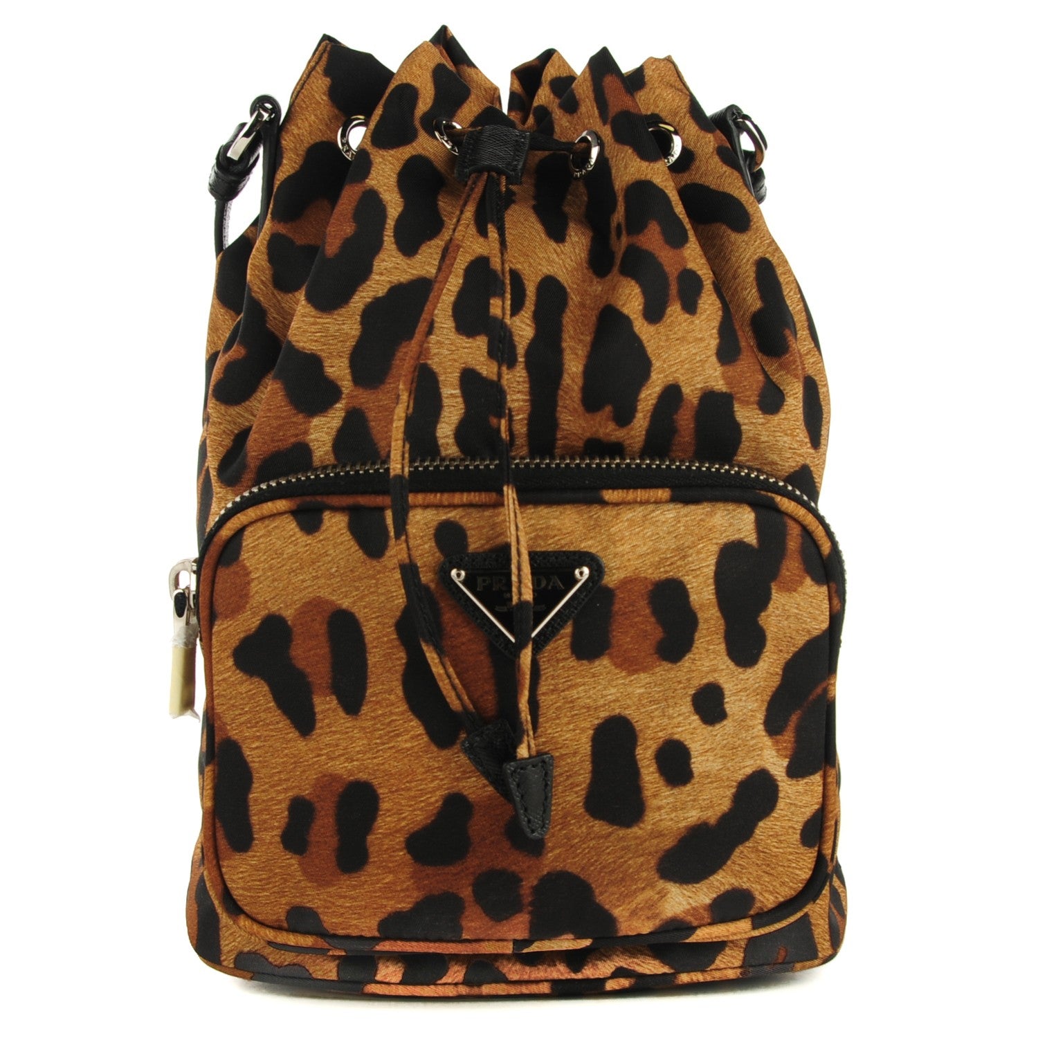 Prada Tessuto Nylon Leopard Print Mini Bucket Bag Miele 1 of 10
