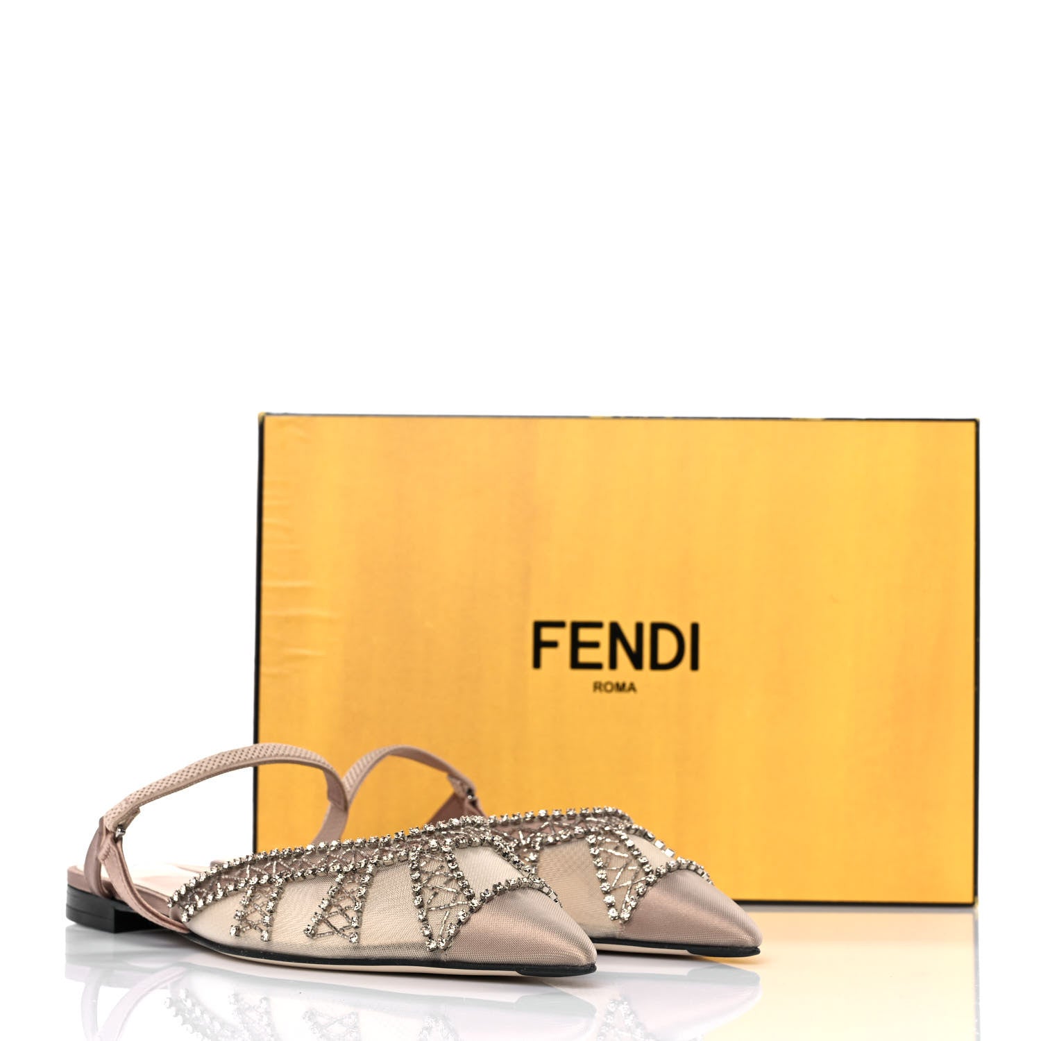 Fendi Satin Technical Mesh Colibri Crystal Embellished Mule 38.5 Nude 14 of 17
