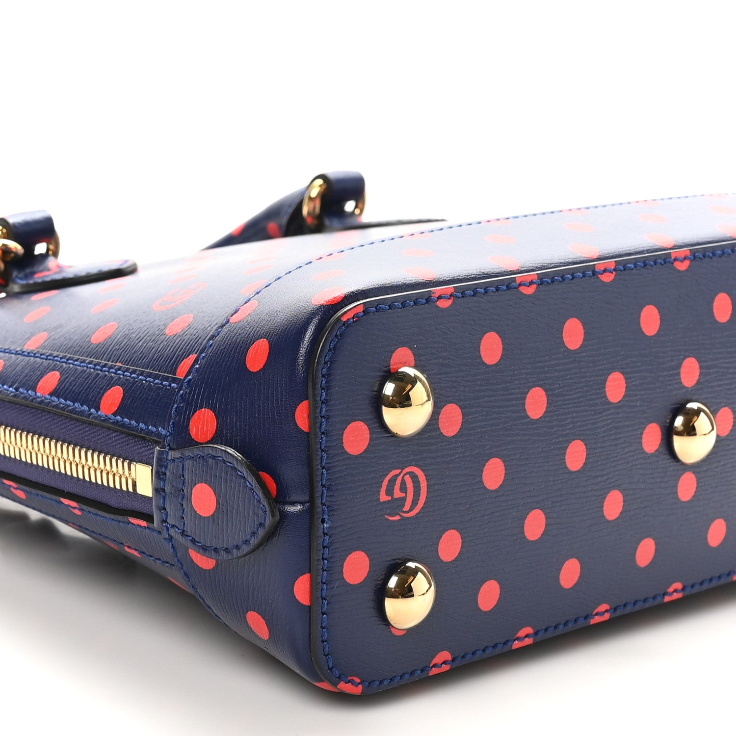 Gucci Shangai Calfskin Polka Dot Small Horsebit 1955 Top Handle Bag Blue Red 9 of 10