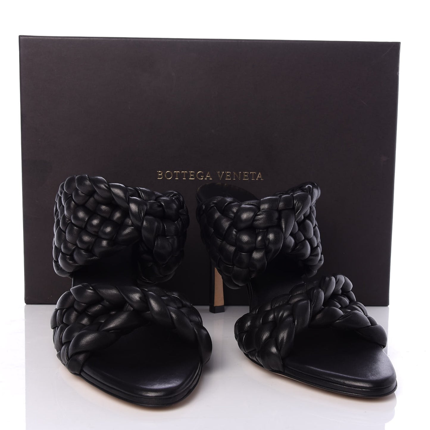 Nappa Twisted Padded Intrecciato Curve Slide Sandals 38.5 Black