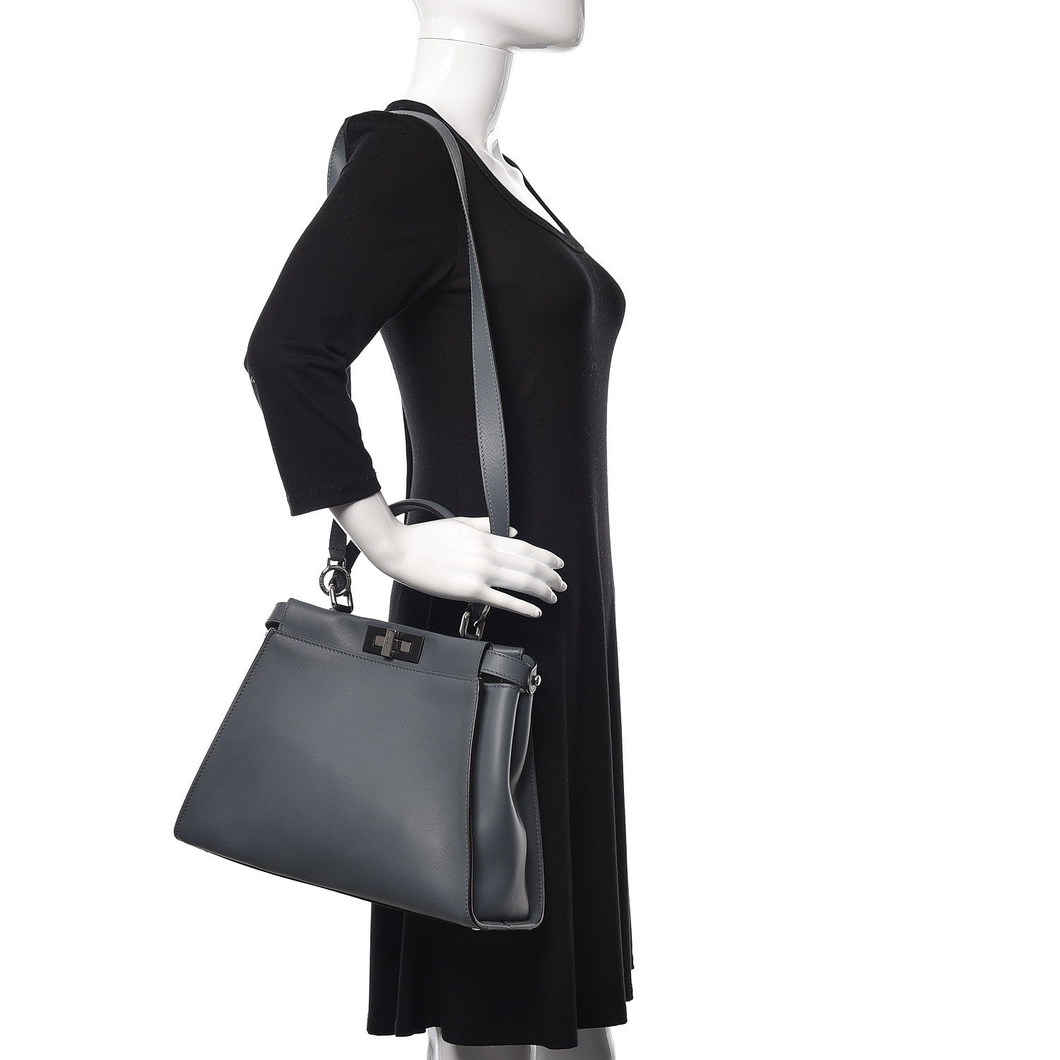 Fendi Vitello Seta Shiny Nappa Medium Peekaboo Iconic Satchel Tempesta Grigio Perla 1 of 10