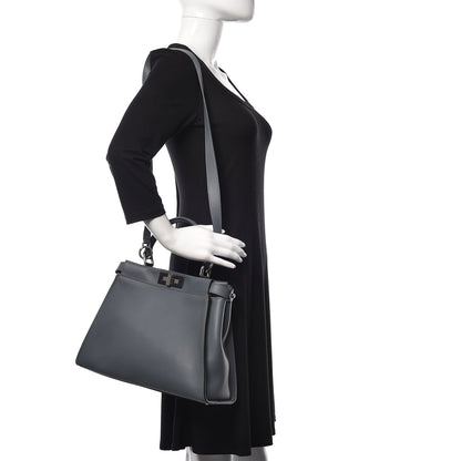 Fendi Vitello Seta Shiny Nappa Medium Peekaboo Iconic Satchel Tempesta Grigio Perla 1 of 10