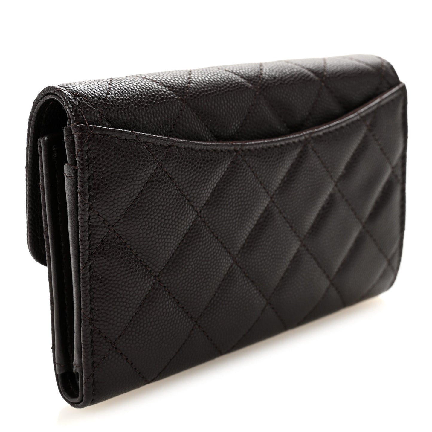 Caviar Quilted Medium Flap Wallet Dark Purple