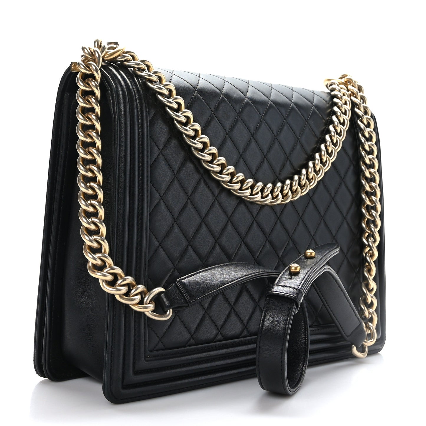 Lambskin Quilted Large Boy Flap Black