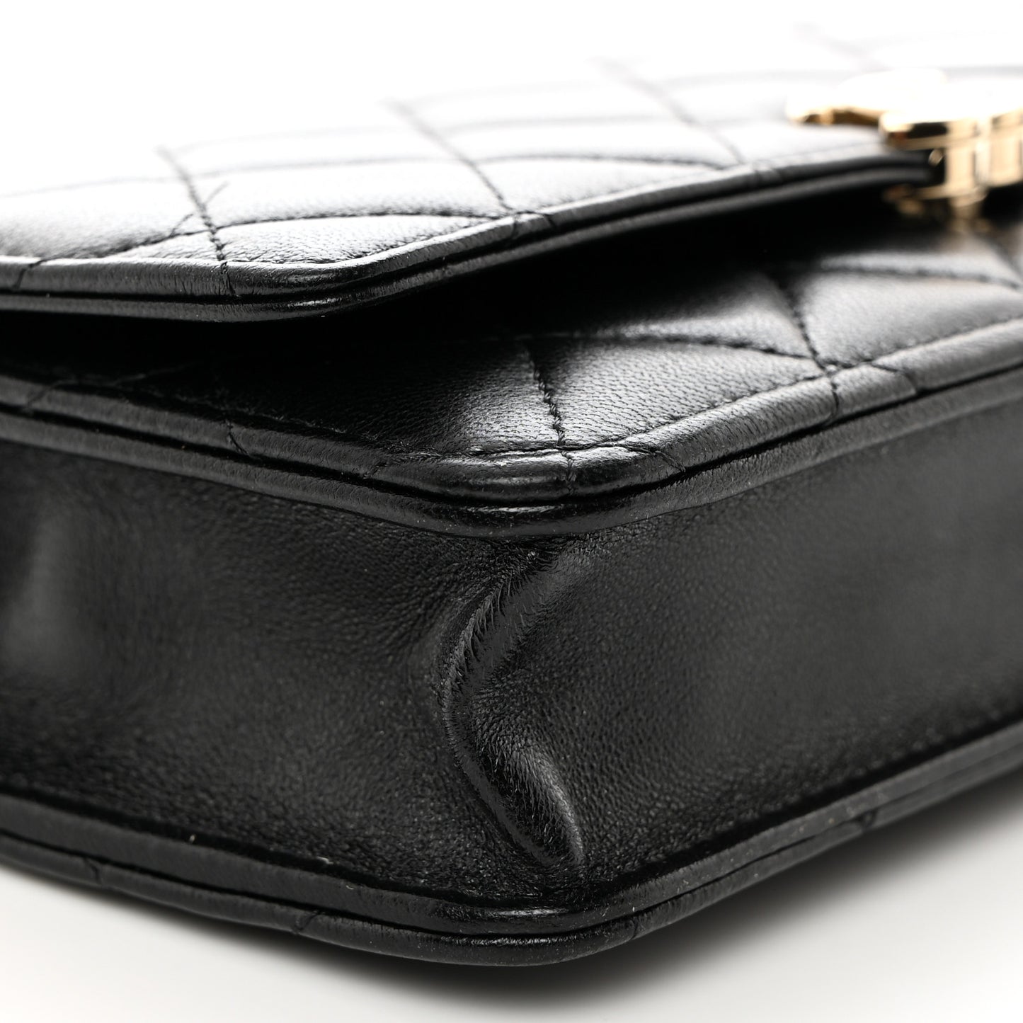 Lambskin Quilted Top Handle Wallet On Chain WOC Black