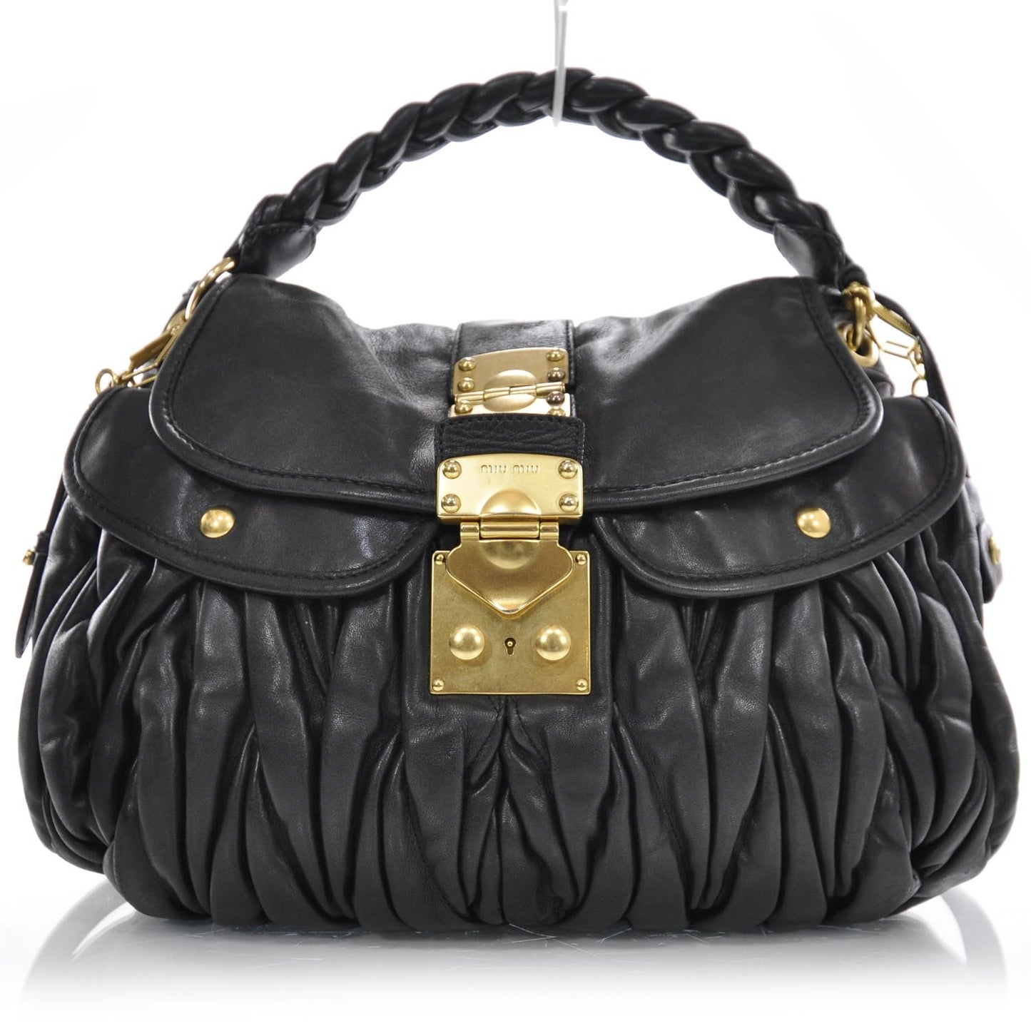 Leather Matelasse Coffer Hobo Black