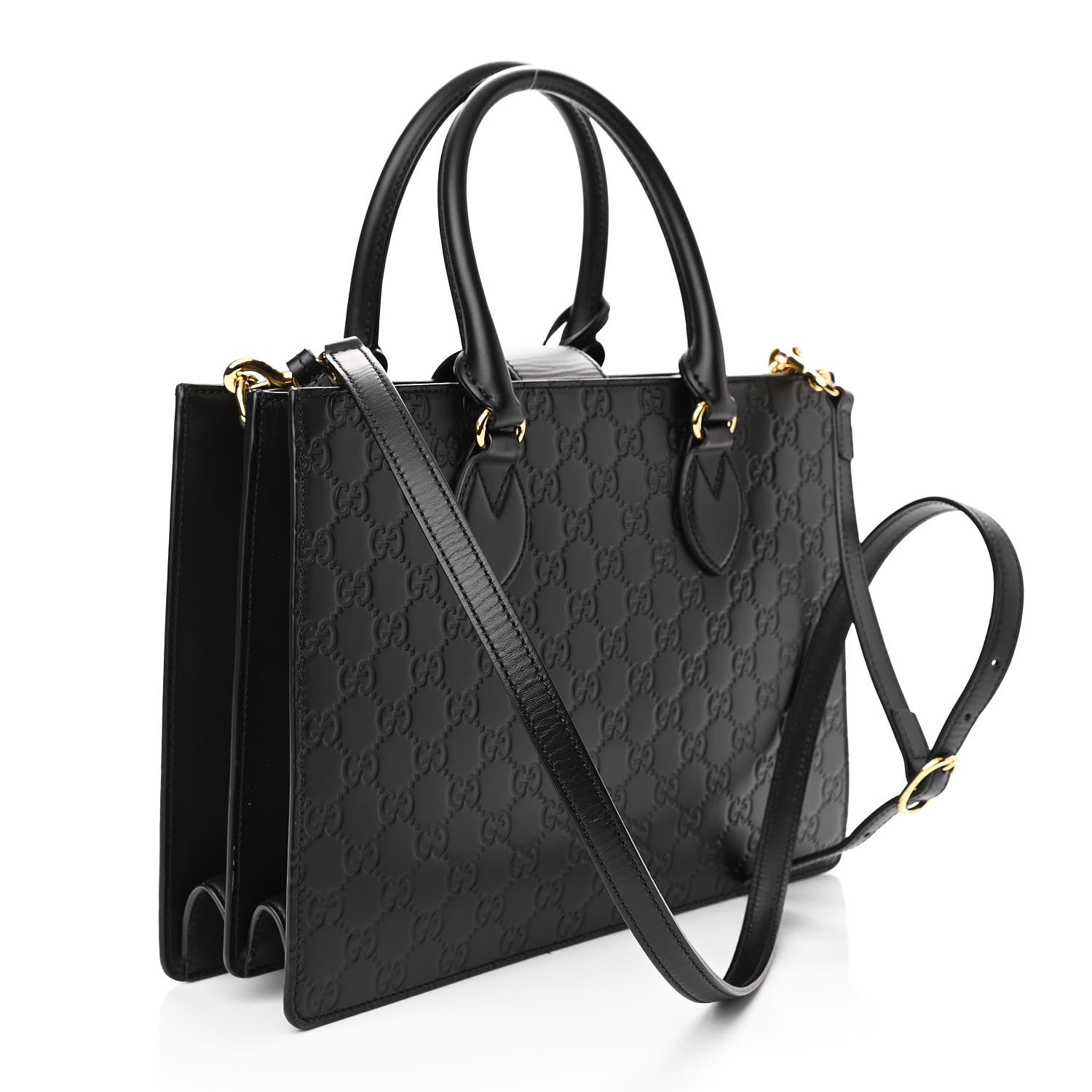 Gucci Guccissima Signature Padlock Double Handle Bag Black 2 of 10