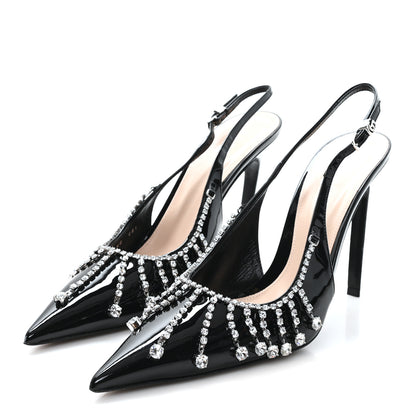 Gucci Vernice Crystal Nappa Charlotte Signoria Slingback Pumps 40 Black 4 of 9