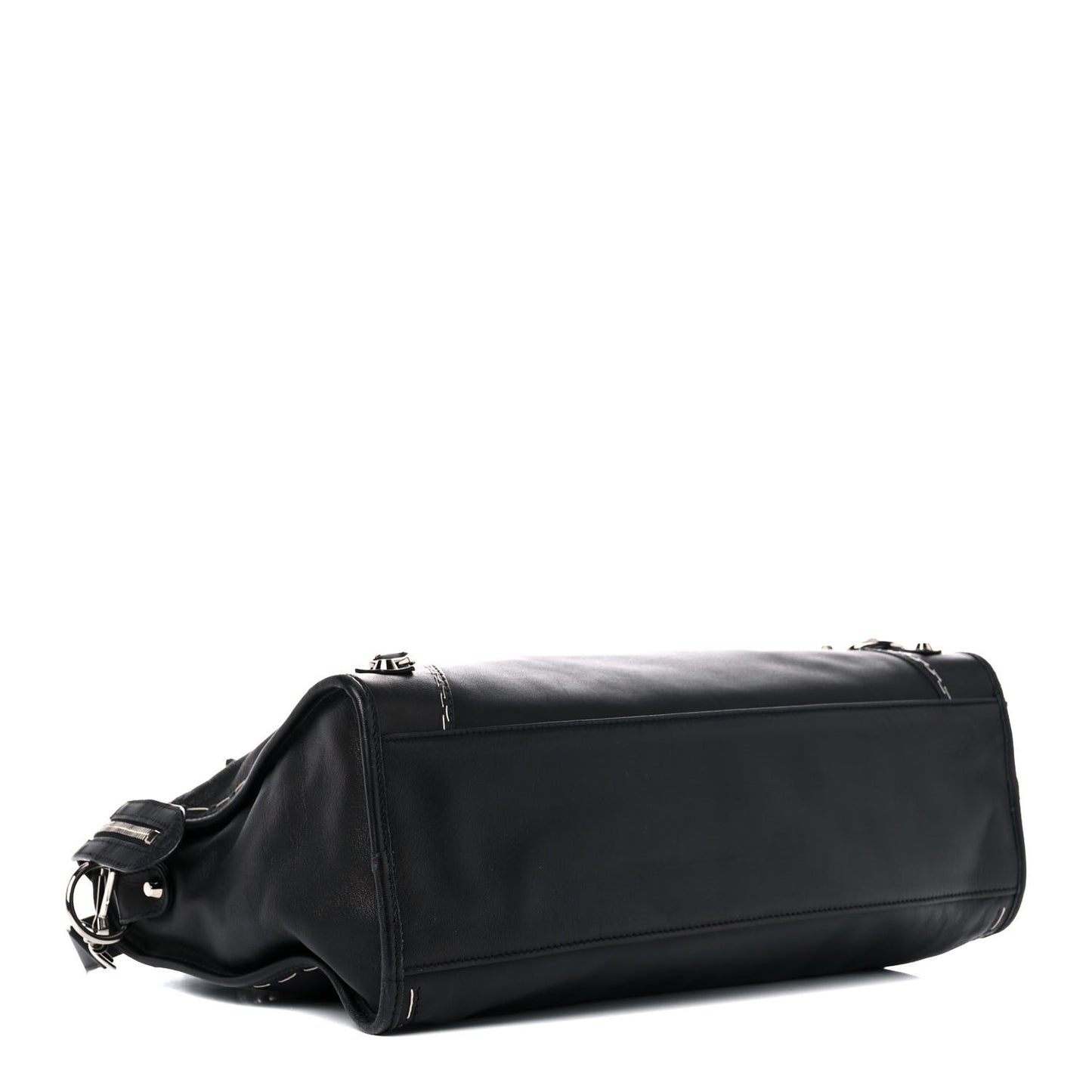 Calfskin Topstitch Classic Silver Hardware City Black