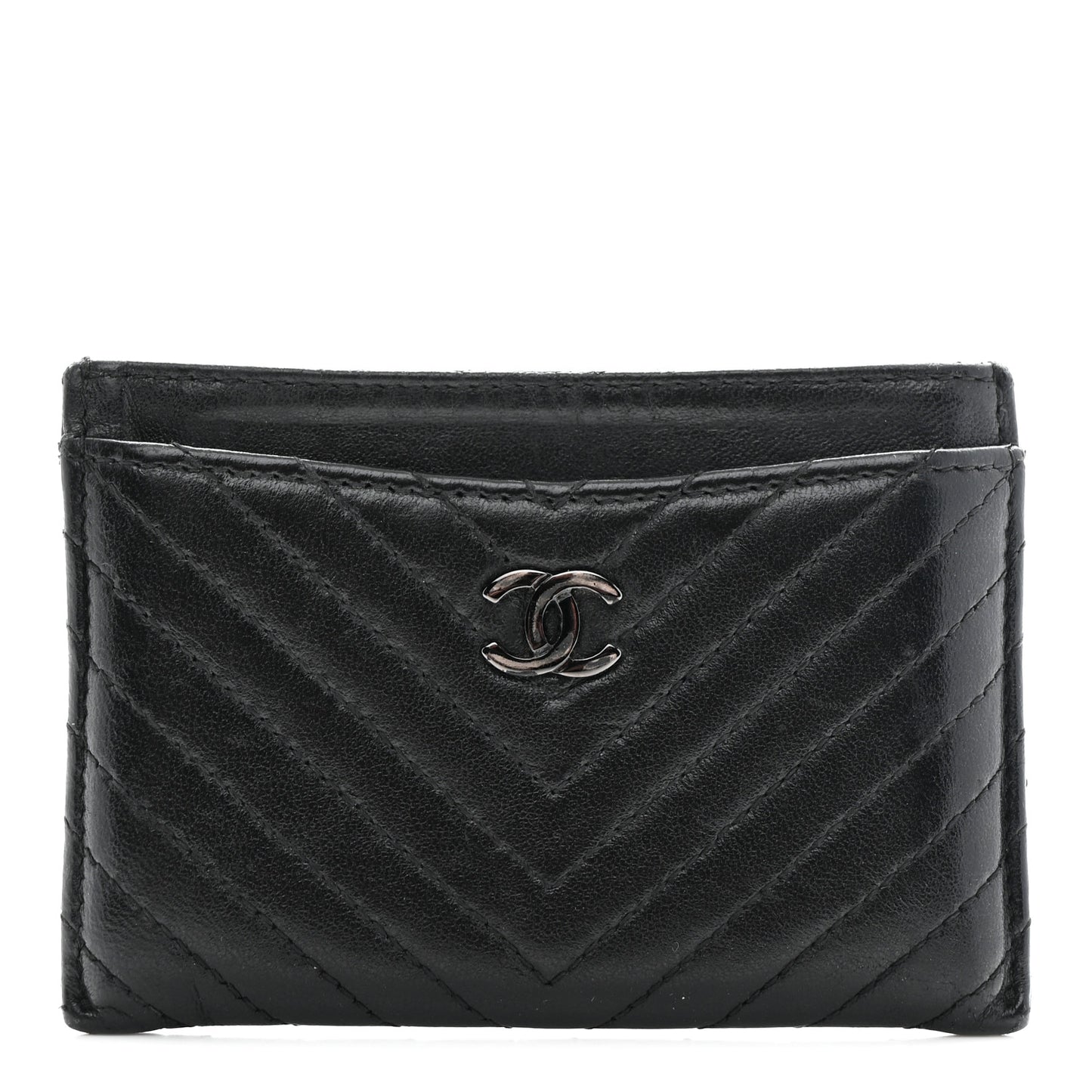 Lambskin Chevron Quilted Card Holder Black