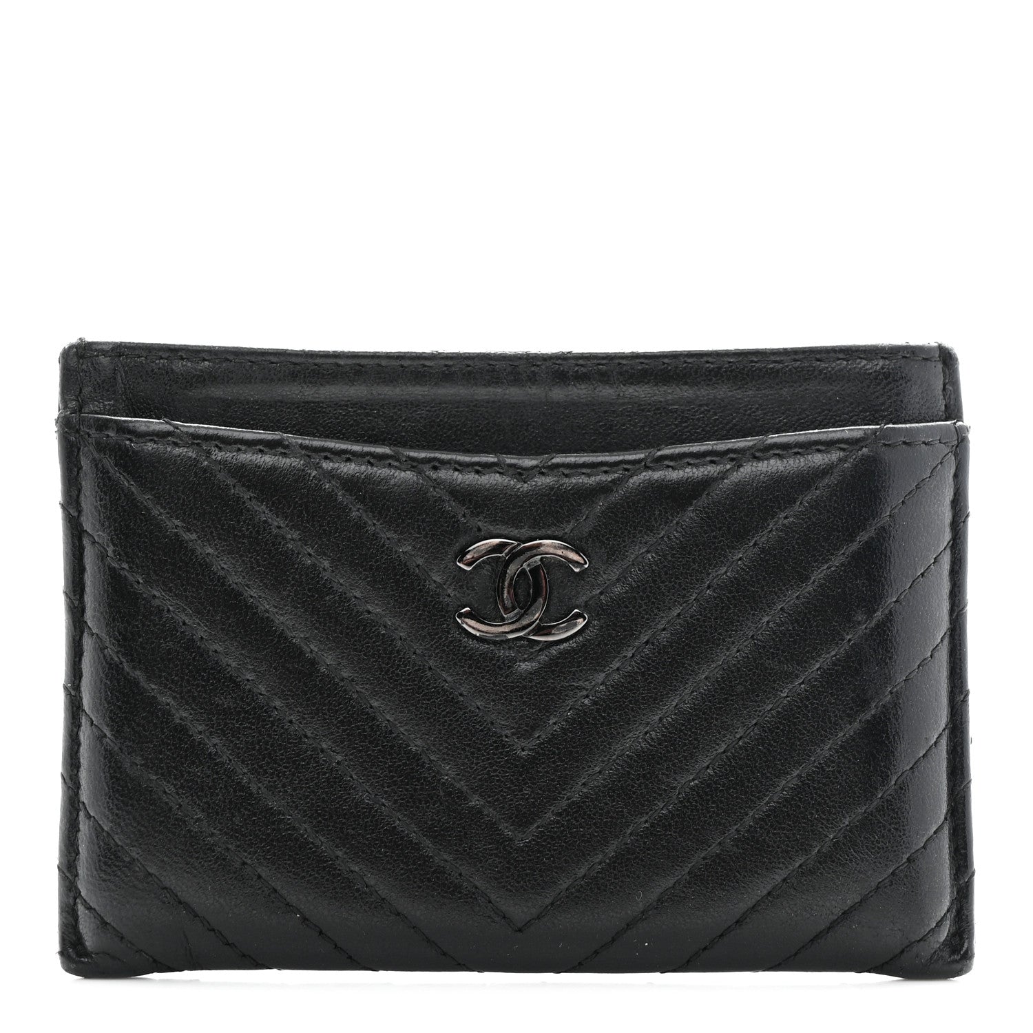 Chanel Lambskin Chevron Quilted Card Holder Black 1 of 8
