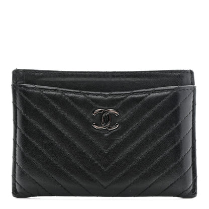 Chanel Lambskin Chevron Quilted Card Holder Black 1 of 8