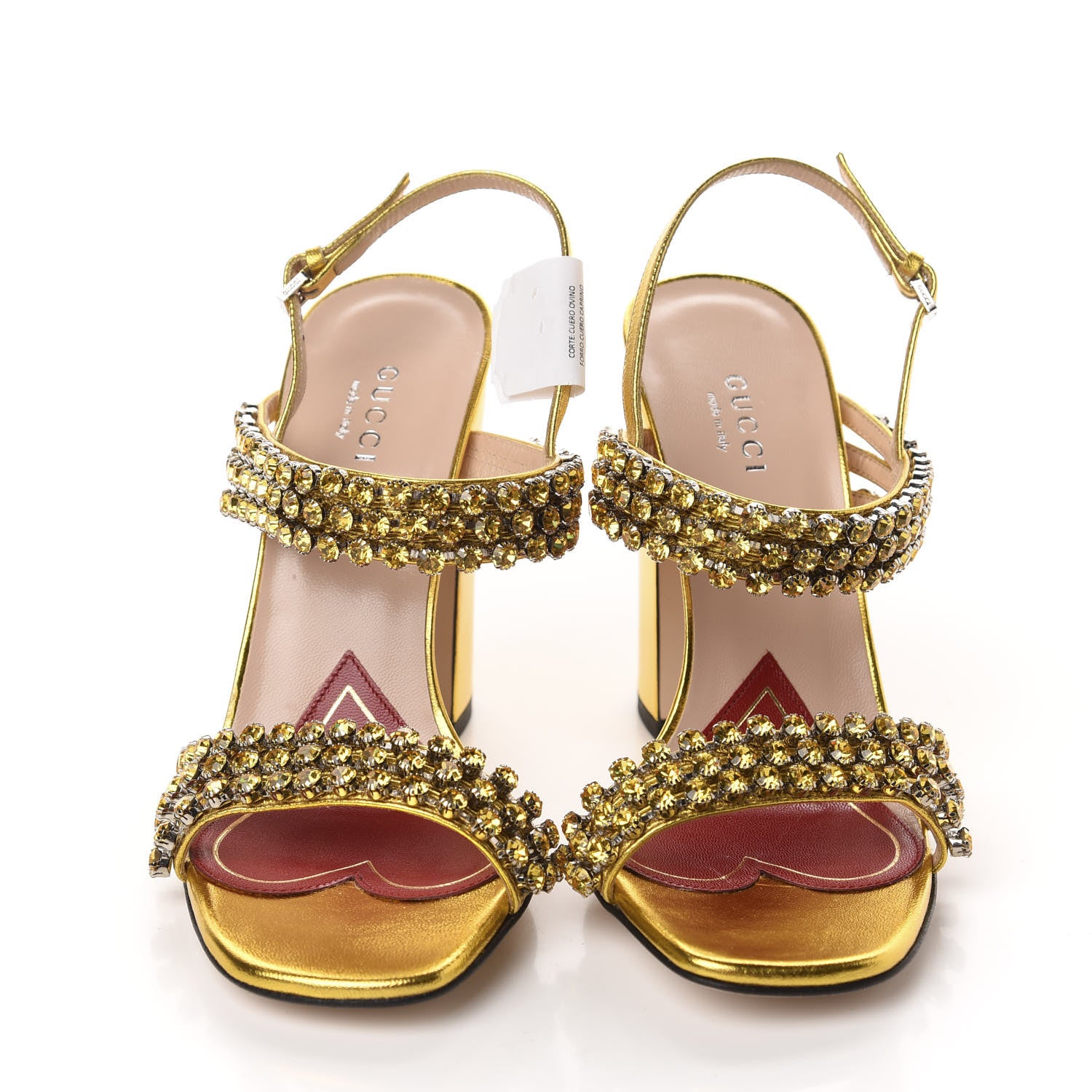 Gucci Nappa Silk Crystal Bertie High Heel Sandals 36 Gold 2 of 9