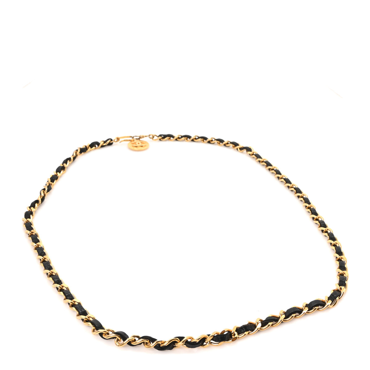 Lambskin Chain CC Medallion Belt Black Gold