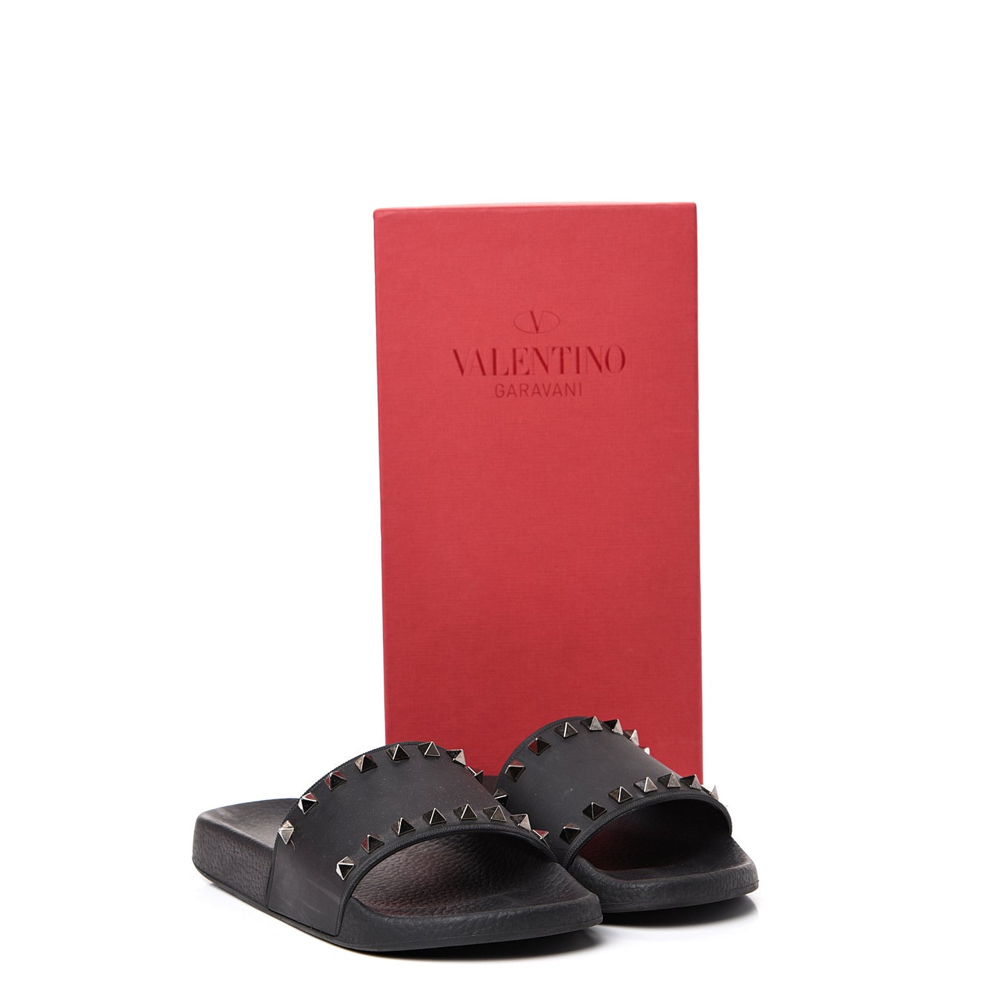 Rubber Rockstud Slide Sandals 37 Black